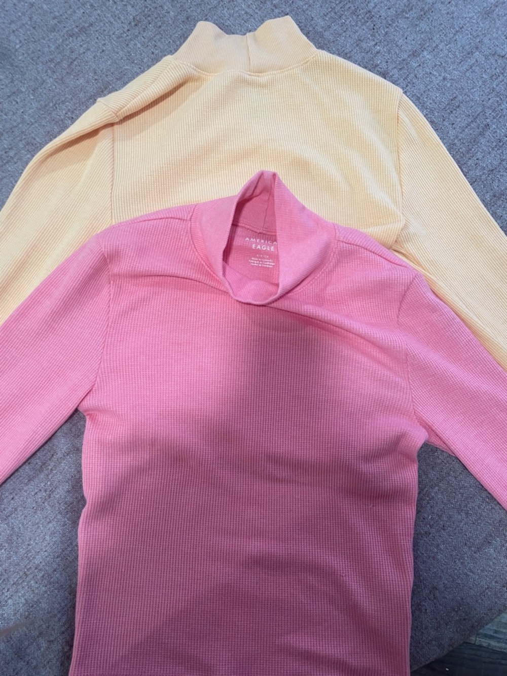 American Eagle Outfitters Pink and Yellow Ribbed Mock Neck Sweaters